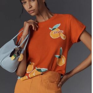 Anthro Cheerful Orange Fruit Tee Size M